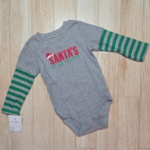 Carter's Santa's Little Helper Gray and Green Bodysuit